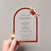 Elegante Kerst Rode Damast Bloemenboog Acryl Uitnodigingen (Insitu (Draagbaar))