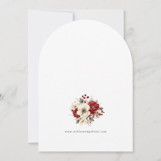 Elegante Kerst Rode Damast Bloemenboog Kaart (Achterkant)