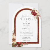 Elegante Kerst Rode Damast Bloemenboog Kaart (Voorkant)