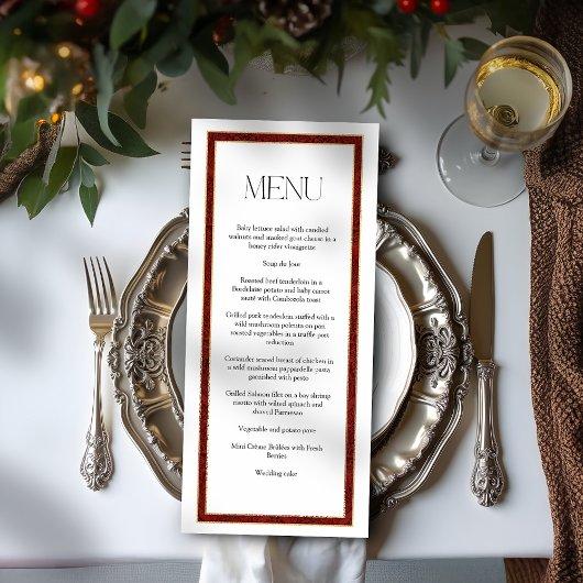 Elegante Kerst Rode Damast Rand Menu