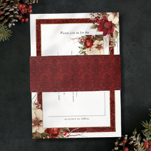 Elegante Kerst Rode Damast Uitnodigingen Wikkel