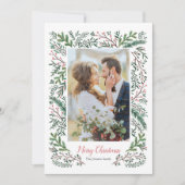 Elegante kerst rode groene dennenboom krans Foto Feestdagenkaart (Voorkant)