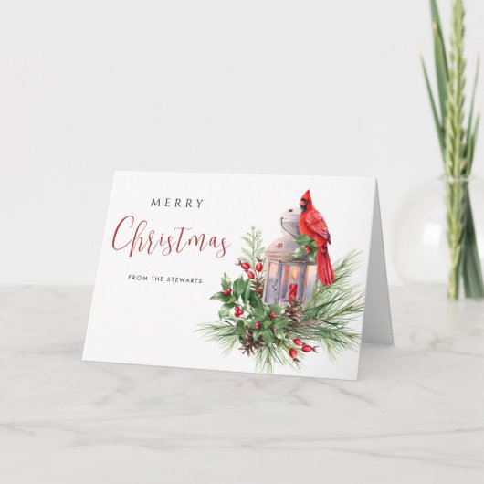 Elegante Kerst Rode Kardinaal Moderne Feestdagen Kaart (Voorkant)