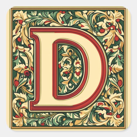 Elegante kerst rode letter 'd' vierkante sticker (Voorkant)