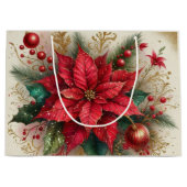 Elegante Kerst Rode Poinsettia Bloem Gift Bag Groot Cadeauzakje (Voorkant)