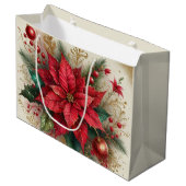 Elegante Kerst Rode Poinsettia Bloem Gift Bag Groot Cadeauzakje (Voorkant Gekanteld)