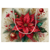 Elegante Kerst Rode Poinsettia Bloem Gift Bag Groot Cadeauzakje (Achterkant)