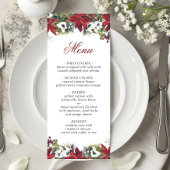 Elegante Kerst Rode Poinsettia Wedding Menu Kaart