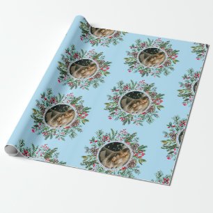 Elegante Kerst Ronde Lijst Foto Hemelblauw Cadeaupapier