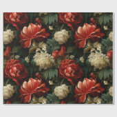 Elegante kerst rood & crème bloemen decoupage cadeaupapier (Vlak)