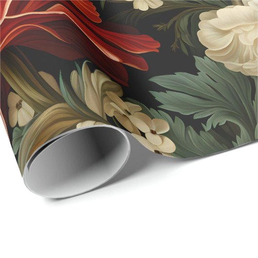 Elegante kerst rood & crème bloemen decoupage cadeaupapier (Rol Hoek)