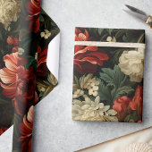Elegante kerst rood & crème bloemen decoupage cadeaupapier