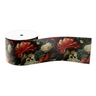 Elegante Kerst Rood & Crème  Bloemen Grosgrain Lint