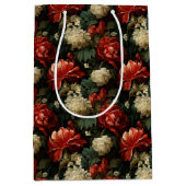 Elegante Kerst Rood & Crème  Bloemen Medium Cadeauzakje (Voorkant)