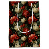Elegante Kerst Rood & Crème  Bloemen Medium Cadeauzakje (Achterkant)