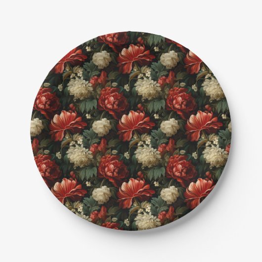 Elegante Kerst Rood & Crème  Bloemen Papieren Bordje (Voorkant)