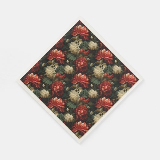 Elegante Kerst Rood & Crème  Bloemen Servet (Hoek)