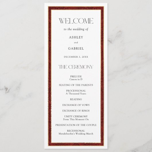 Elegante Kerst Rood Damast Grens Programmakaart (Voorkant)