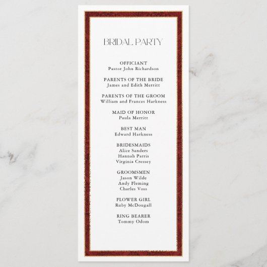 Elegante Kerst Rood Damast Grens Programmakaart (Achterkant)