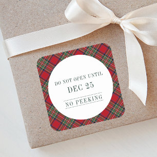 Elegante Kerst Rood Rustiek Plaid Stewart Tartan Vierkante Sticker