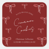 Elegante Kerst Rood & Wit Bogen Kaarsenpot Vierkante Sticker (Voorkant)
