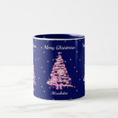 Elegante kerst roze boom aangepaste naam marine bl tweekleurige koffiemok (Center)