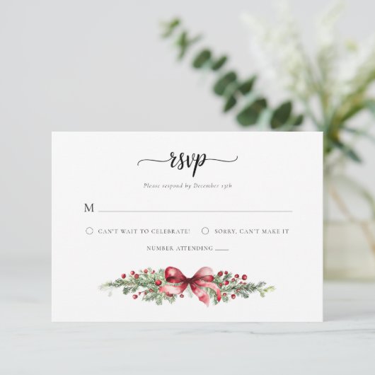 Elegante kerst RSVP kaart (Staand voorkant)