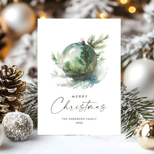 Elegante Kerst Sage Groen Ornament Wens Feestdagenkaart