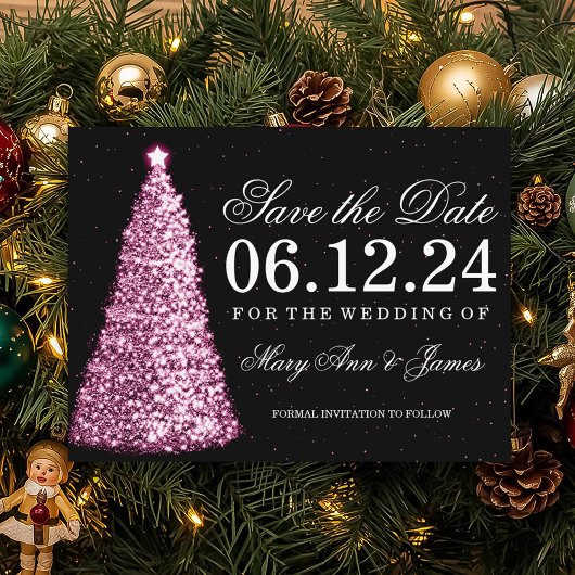 Elegante Kerst Save The Date Roze Aankondigingskaart