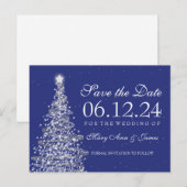 Elegante Kerst Save The Date Zilveren Marine Aankondigingskaart (Voorkant / Achterkant)