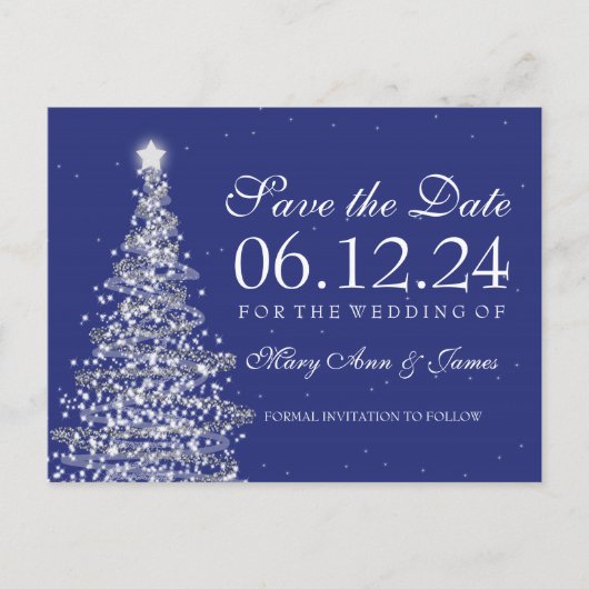 Elegante Kerst Save The Date Zilveren Marine Aankondigingskaart (Voorkant)