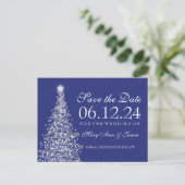 Elegante Kerst Save The Date Zilveren Marine Aankondigingskaart (Staand voorkant)