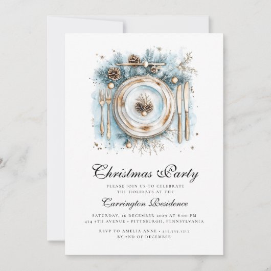 Elegante Kerst Scriptie Diner/Feest Uitnodiging (Voorkant)