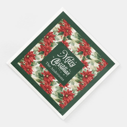 Elegante Kerst Servetten Rood Groen Custom Name (Hoek)