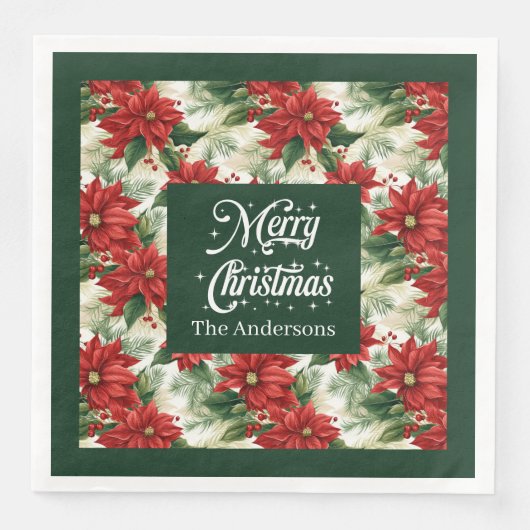 Elegante Kerst Servetten Rood Groen Custom Name (Voorkant)