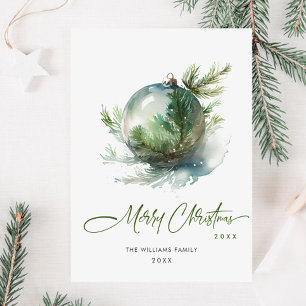 Elegante Kerst Slanke Groene Ornament Groet Feestdagenkaart