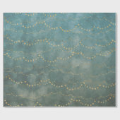 Elegante kerst slingerlichten goud/teal cadeaupapier (Vlak)