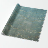 Elegante kerst slingerlichten goud/teal cadeaupapier (Uitgerold)