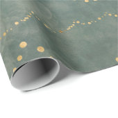 Elegante kerst slingerlichten goud/teal cadeaupapier (Rol Hoek)