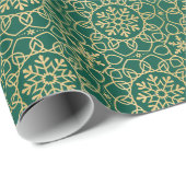 Elegante Kerst Sneeuwvlok Faux Gold Green Cadeaupapier (Rol Hoek)