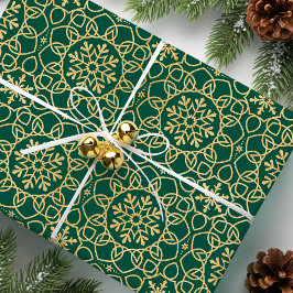 Elegante Kerst Sneeuwvlok Faux Gold Green Cadeaupapier