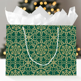 Elegante Kerst Sneeuwvlok Faux Gold Green Groot Cadeauzakje