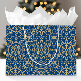 Elegante Kerst Sneeuwvlok Faux Gold Navy Groot Cadeauzakje