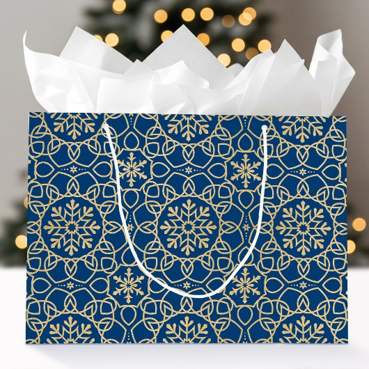 Elegante Kerst Sneeuwvlok Faux Gold Navy Groot Cadeauzakje