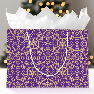 Elegante kerst sneeuwvlok Faux Gold Paarse Groot Cadeauzakje