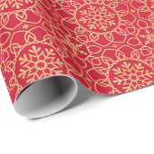 Elegante Kerst Sneeuwvlok Faux Gold Red Cadeaupapier (Rol Hoek)