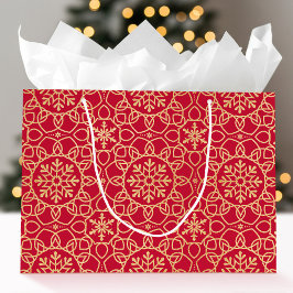 Elegante Kerst Sneeuwvlok Faux Gold Red Groot Cadeauzakje