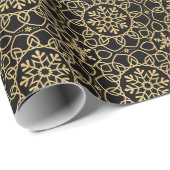 Elegante Kerst Sneeuwvlok Faux Gold Zwart Cadeaupapier (Rol Hoek)