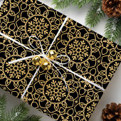 Elegante Kerst Sneeuwvlok Faux Gold Zwart Cadeaupapier