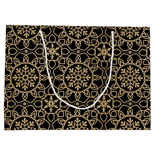 Elegante Kerst Sneeuwvlok Faux Gold Zwart Groot Cadeauzakje (Achterkant)